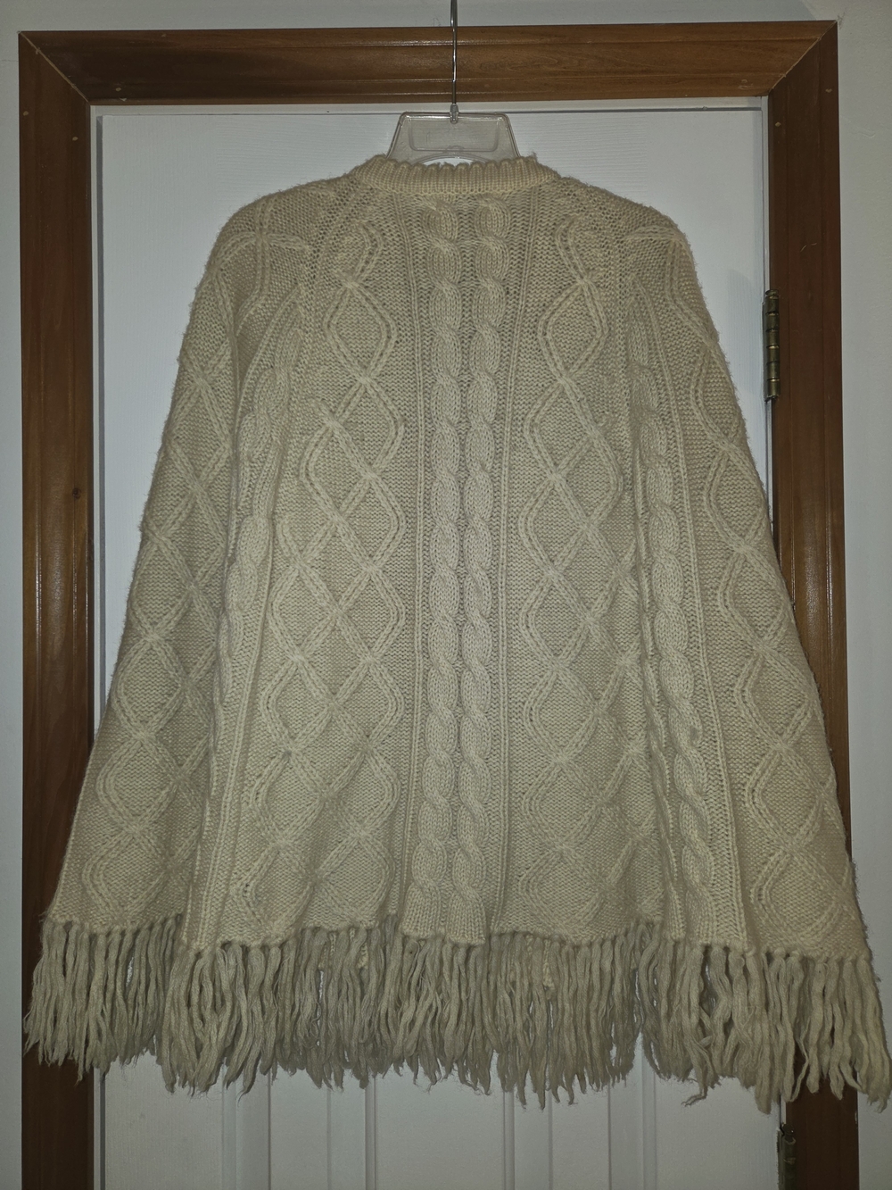 Retro Barbara Lee Cream Cable Knit Fringe Button-Front Women's Sweater Cape - Picture 6 of 6